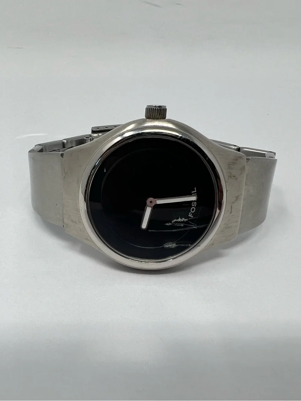 Vintage Fossil Men’s Watch JR 7845 Big Tic Black Dial Stainless Steel Scratches